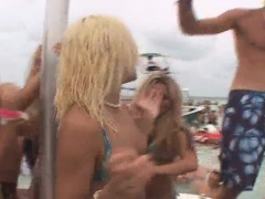 Exciting babes enjoy a few drinks and flash their phenomenal bodies
