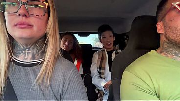 Car Sex with Japanese Girl and Brunette