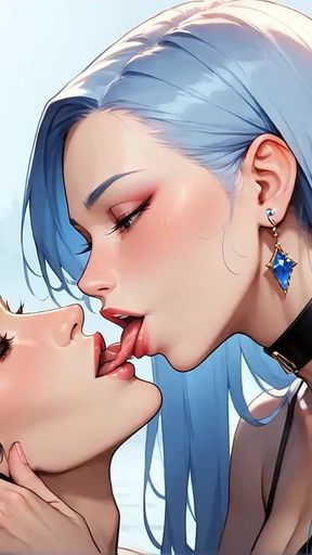 A Voluptuous Transgender Princess with Long Ebony Hair and Blue Highlights Gets Down on All Fours in a Snowy Forest