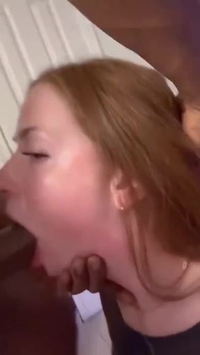 Redhead babe takes BBC big dick training