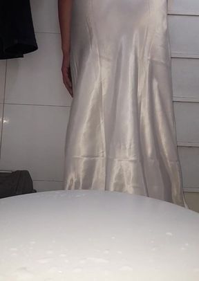 Satin White Long Lingerie Fetish Cum