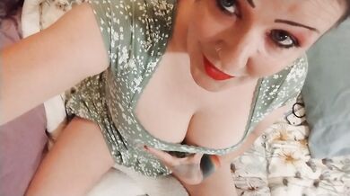Peeking Down My Dress with Big Tits Cleavage Tease