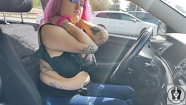 CAR PEDAL PUMPING FETISH BIG TITS TOP LESS HIGH HEELS