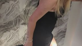 Giantess goddess WinnieLouxo Crushes a Chevrolet Malibu in black block heels with painted toenails Full Body view with box crush