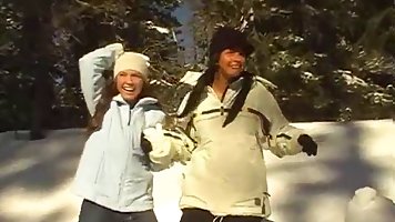 Horny snow angels flashing tits