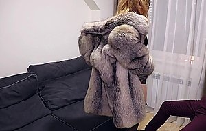 Part 1; teasing and bj in fox fur coat and lingeri