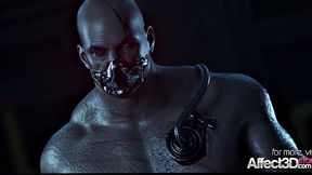 Jill Valentine by a monster in 3d fantasy animation