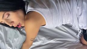 Petite Latina screams as she gags on big cock in POV