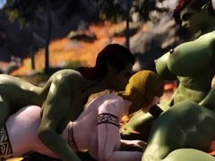 Muscular futanari orcs fuck Juicy Curvy Warrior