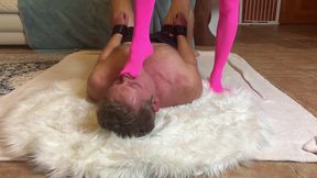 Victory Pose Foot Domination in Pink Thighs