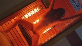 Public sauna nymph shows off her naked body and masturbates