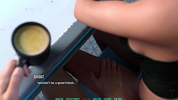 Asian hacker gives hot footjob under the table
