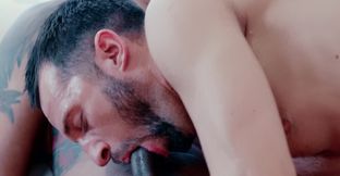 Inked male sucks dick naked and fucks ass in serious doggy positions
