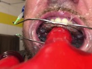 Horny deepthroat full of spit with braces and double headgear