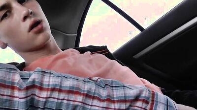 Jay Sheen gets his prick stroked by his mate in the car