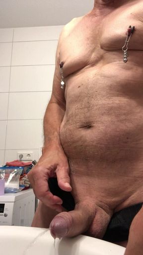 Tits with Nipple Clamps - Pissing in a Double Jet