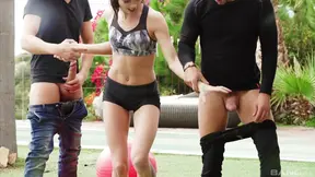 Slim Sporty Beauty Lavana Lou Gets Her Ass & Pussy Pounded Hard by Two Studs