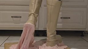 Princess getting glued in her beige boots