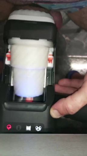 Huge, wide and very hard, and hot, jerking off in fantastic and automatic sexual machine look the movement