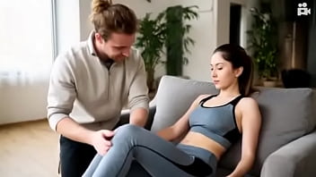 guy touching ai model&#039_s black gray yoga pants