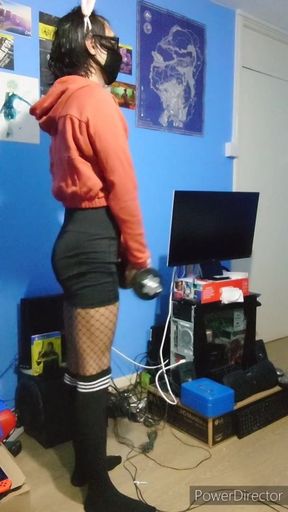 Femboy Fitness Shani does squats