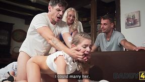 Sick stap-dad fucked petite Blonde step-son's gf Fibi Euro - his last wish