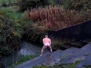 Full nude by wire swinging balls