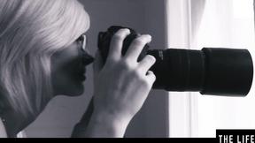 ”Naughty blonde Zazie S is fingering herself on that chair”