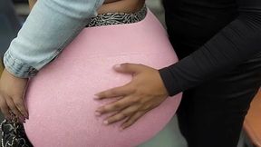 Balaclava BBW Gets Ass in Tight Shiny Pink Pants - Public Bus