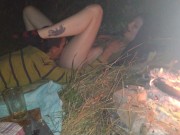 Licked the sweet pussy of his girlfriend by the fire
