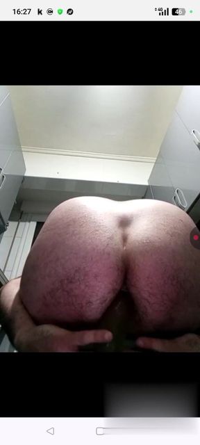 Handsome Mature Chubby with Big Cock Fat and Very Hard, I Fuck My Tight Ass with Huge Dildos in Close-up