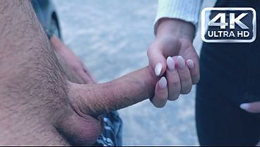 Public Parking Lot Handjob Gone Wild: Wet &amp_ sloppy Handjob leads to massive Tit Cumshot