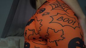 Indian big ass wife halloween  leggings doing camel toe pussy then masturbating and playing with her big tits