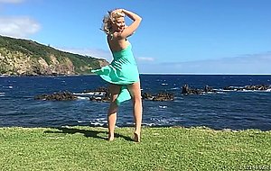 Gorgeous blonde anikka albrite posing among cloud-shrouded mountains