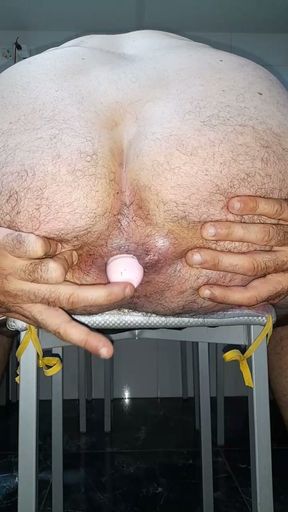Double penetration plug and dildo extra-long vibration whole and lost inside my ass in close-up