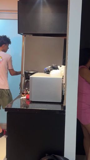 My neighbor fucks me hard in the ass while my husband's cuckold doesn't notice.   Clip 1