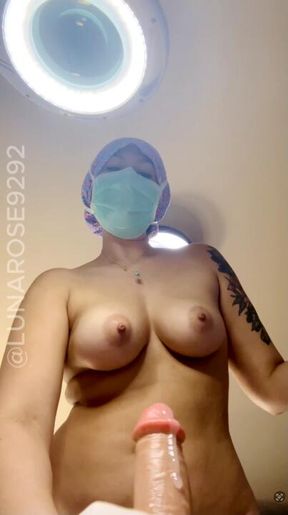 POV Naked Nurse Luna collects a sperm sample🧤🍆💦🩺❤️🔥🥵