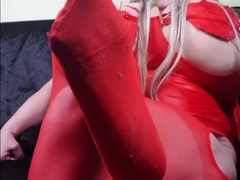 Nice red pantyhose teasing