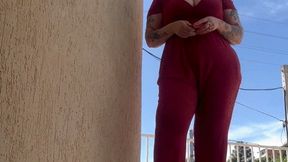 Outdoor Crush - Red Jumpsuit - High Heels - Red Lipstick