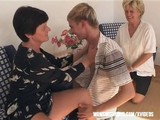 Mature blonde and her naughty friend are having a threesome with a young and horny boy