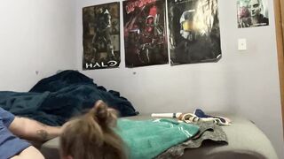 Pink bond gagged sucking off her domina after a live