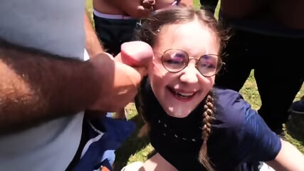44 Yr Old Wife N Pigtails Sucks 25 Dicks While Approving Hubby Jacksoff