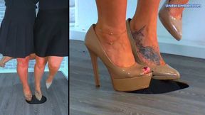 Goddess Amber & Miss Lucy - Busting Your Face Under Our Nude Bridesmaid Heels - 199 Split Face Cam - Trample Trampling Crushing Crush Shoe Foot Feet Heel Worship Cleaning Gagging