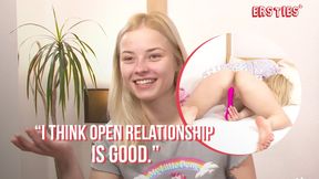 Shaved Ukrainian blonde babe vibrates herself to climax