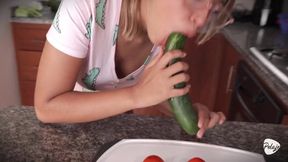 Maid's Pussy Destroyed by Veggies Gushing Cum Kitchen Orgasm