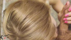 Girl sucking dick in toilet POV - cum on face