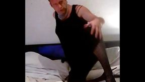 very sexy in bodystocking cross dress dildo