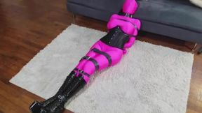 Zentai Girl Strapped Up In Belt Bondage