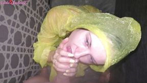 Horny Girlfriend Offered Blowjob with Raincoat In Shower With Cum On Face