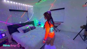 Bunny Fae And Brian Get Wild In Neon Crotchless Bodysuit Play!